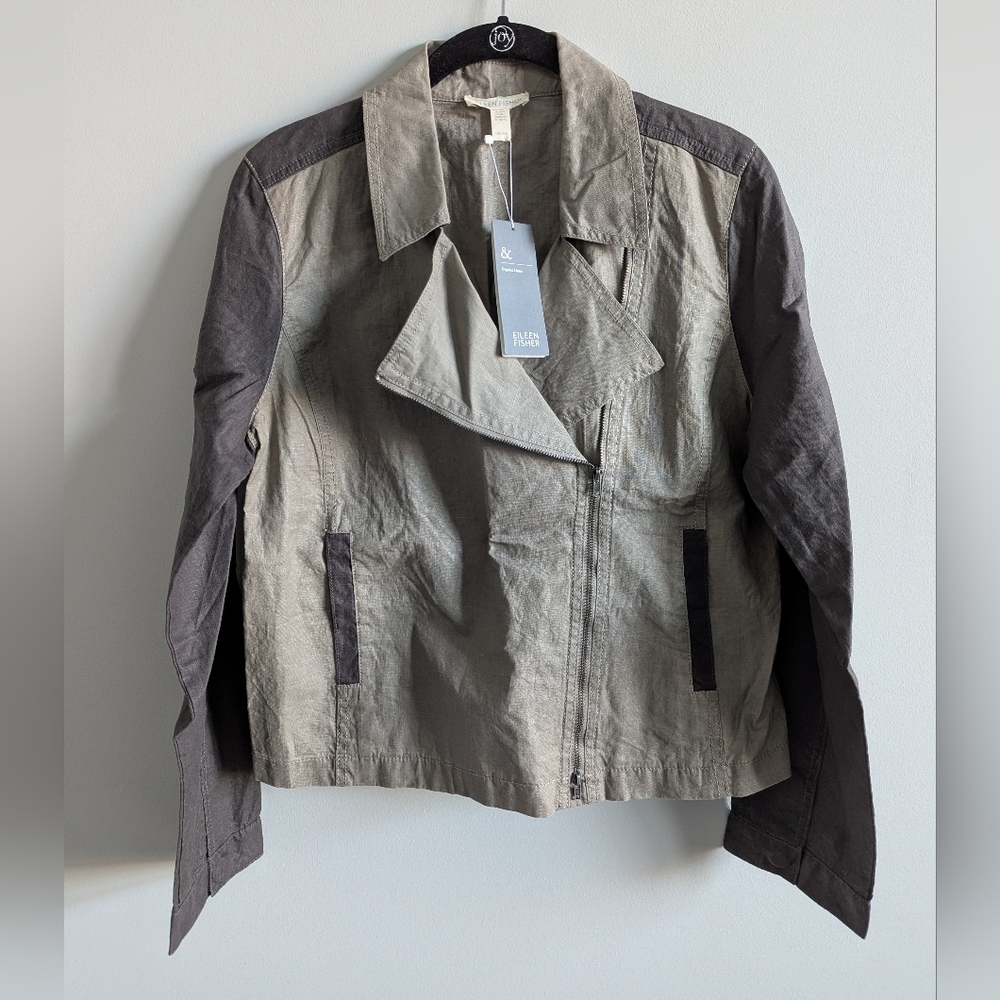 Eileen Fisher Women's Gray and Black Asymmetrical Blazer
